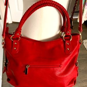 Red Leather Shoulder Bag With Crossbody Strap included